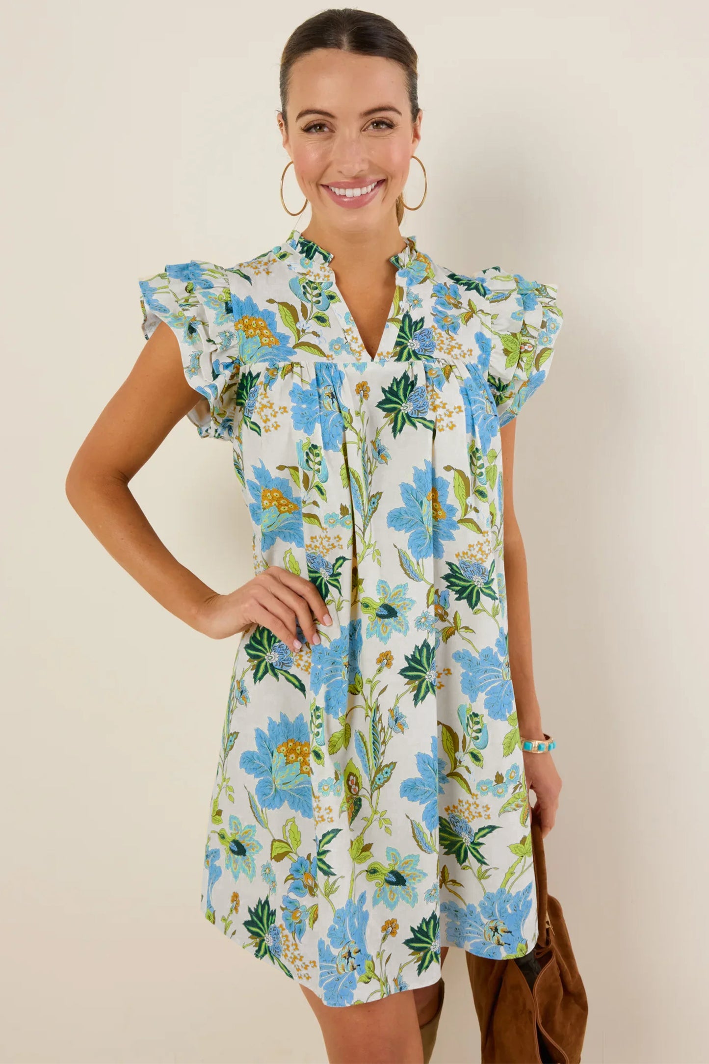 Beige Floral Shift Dress