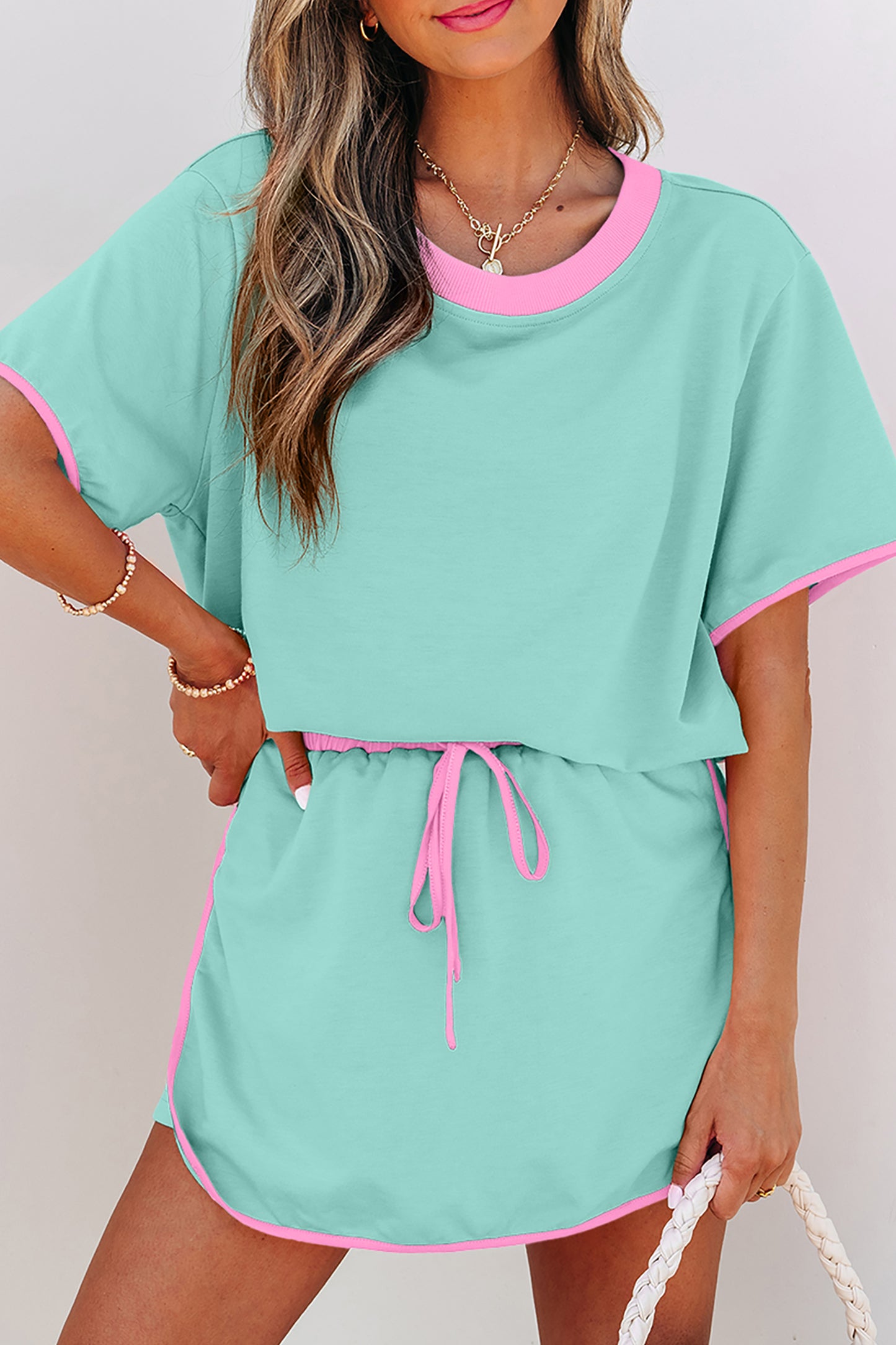 Contrast Trim Skort Set