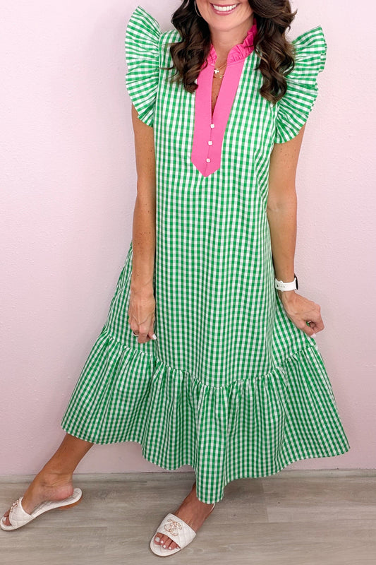 Green Gingham Midi Dress