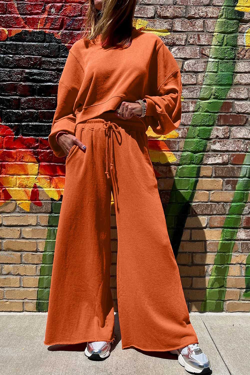 Crop Pullover Drawstring Wide Leg Pants Set