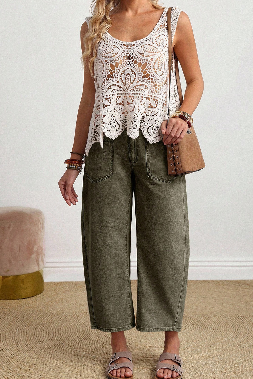 Patch Pocket Ankle-length Barrel Jeans