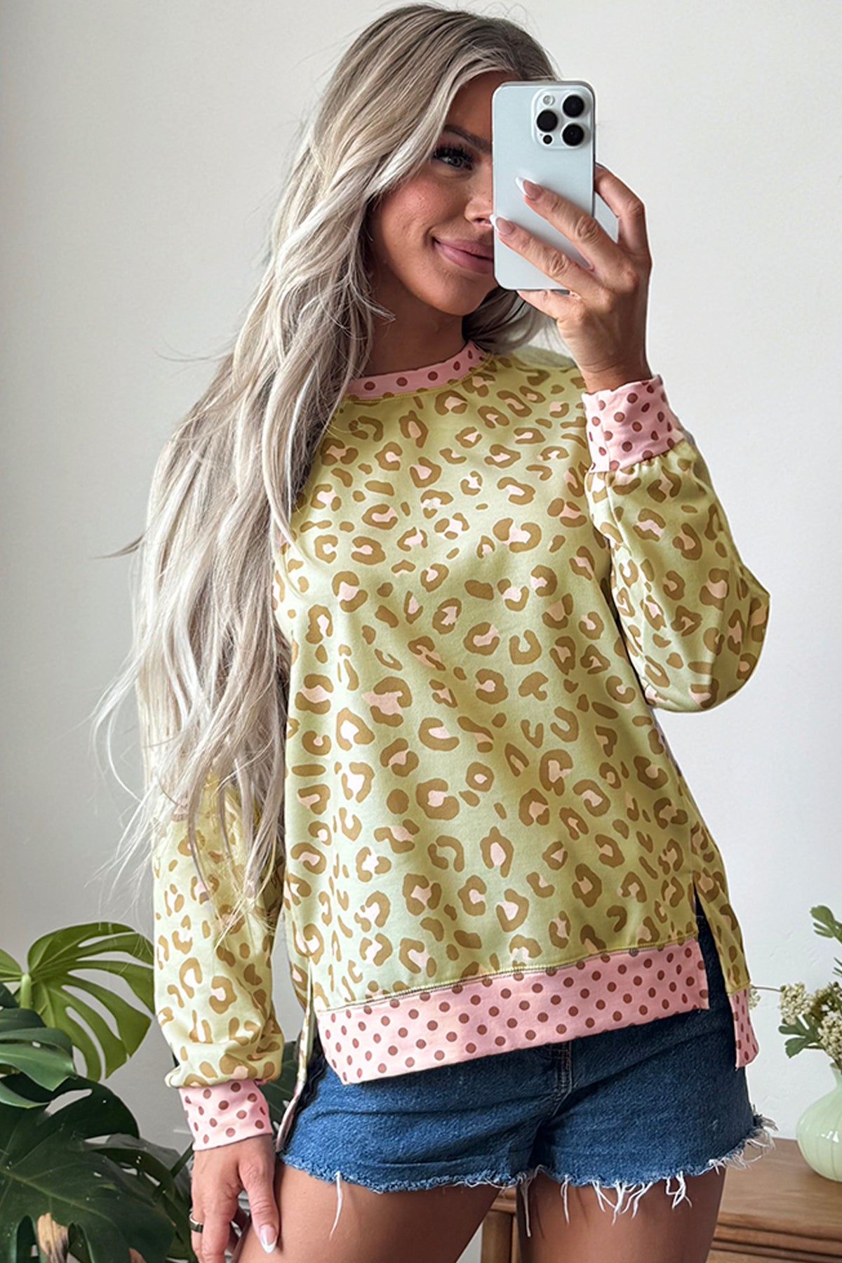 Leopard Polka Dot Trim Top
