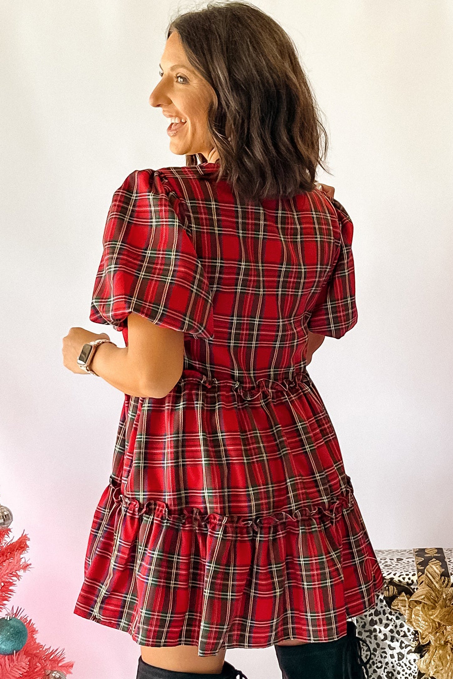 Festive Red Plaid  Dress