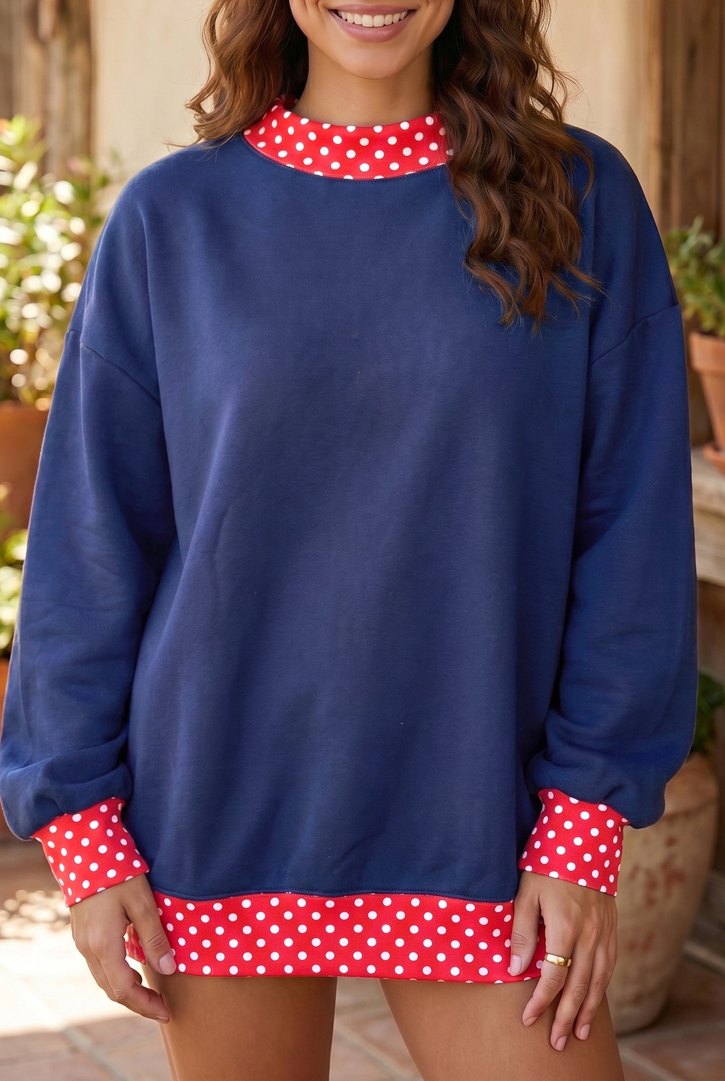 Polka Dot Trim Oversized Sweatshirt