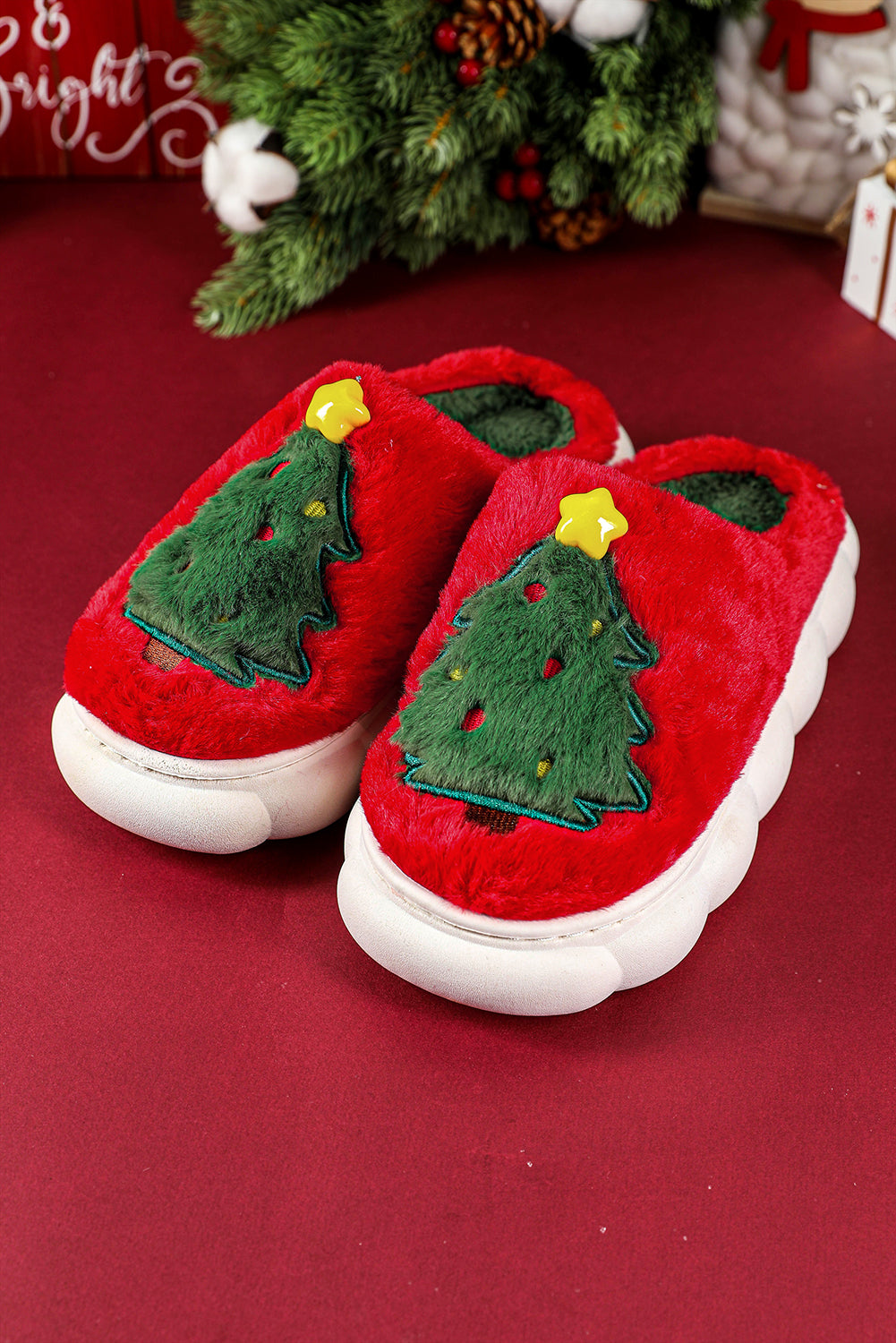 Christmas Tree Plush Slippers
