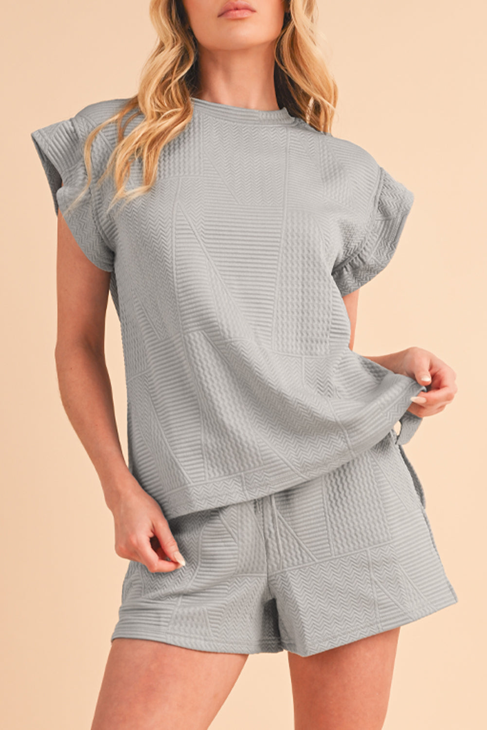 Textured Ruffle Top Shorts Set