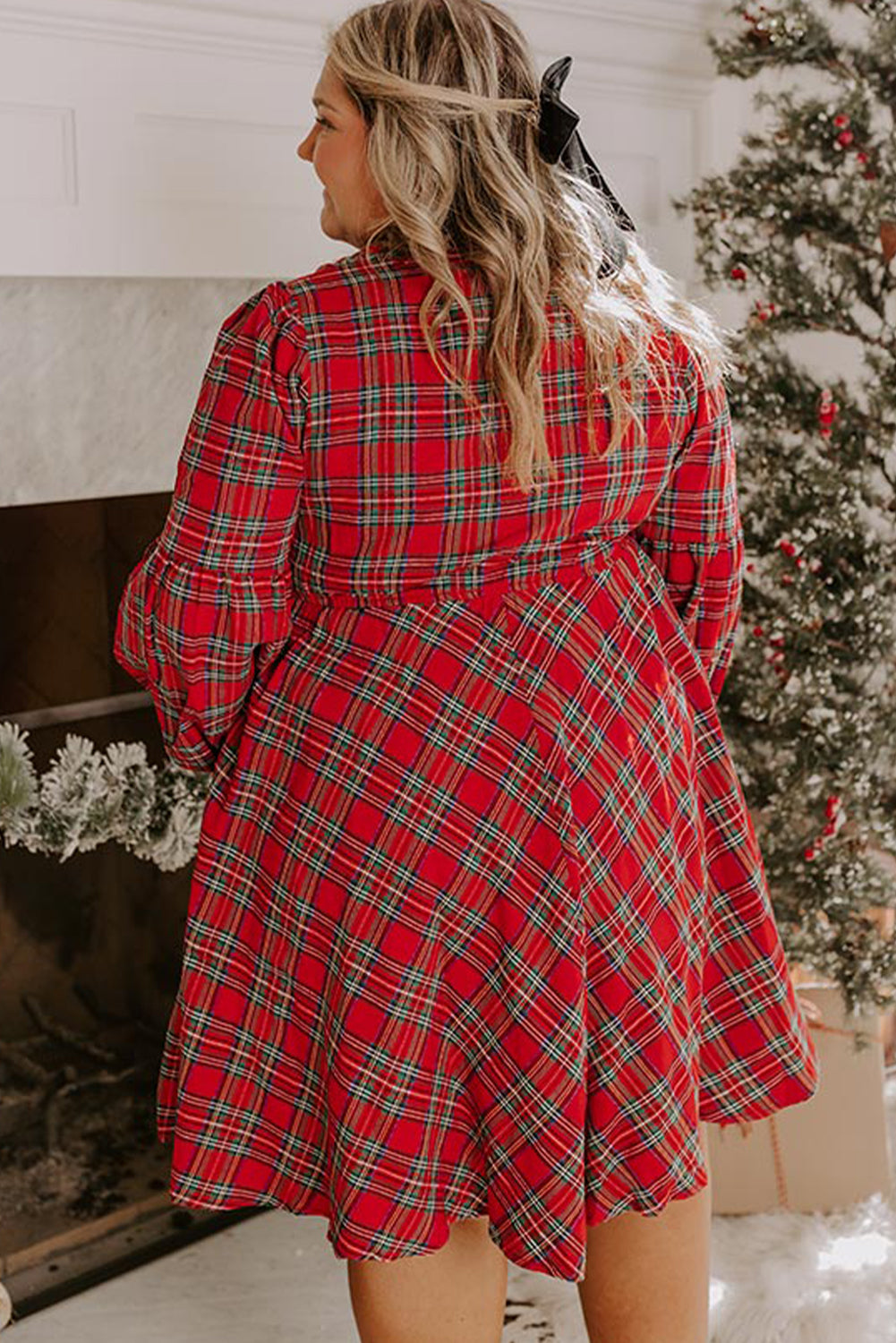Red Christmas Plaid Holiday Dress - Plus