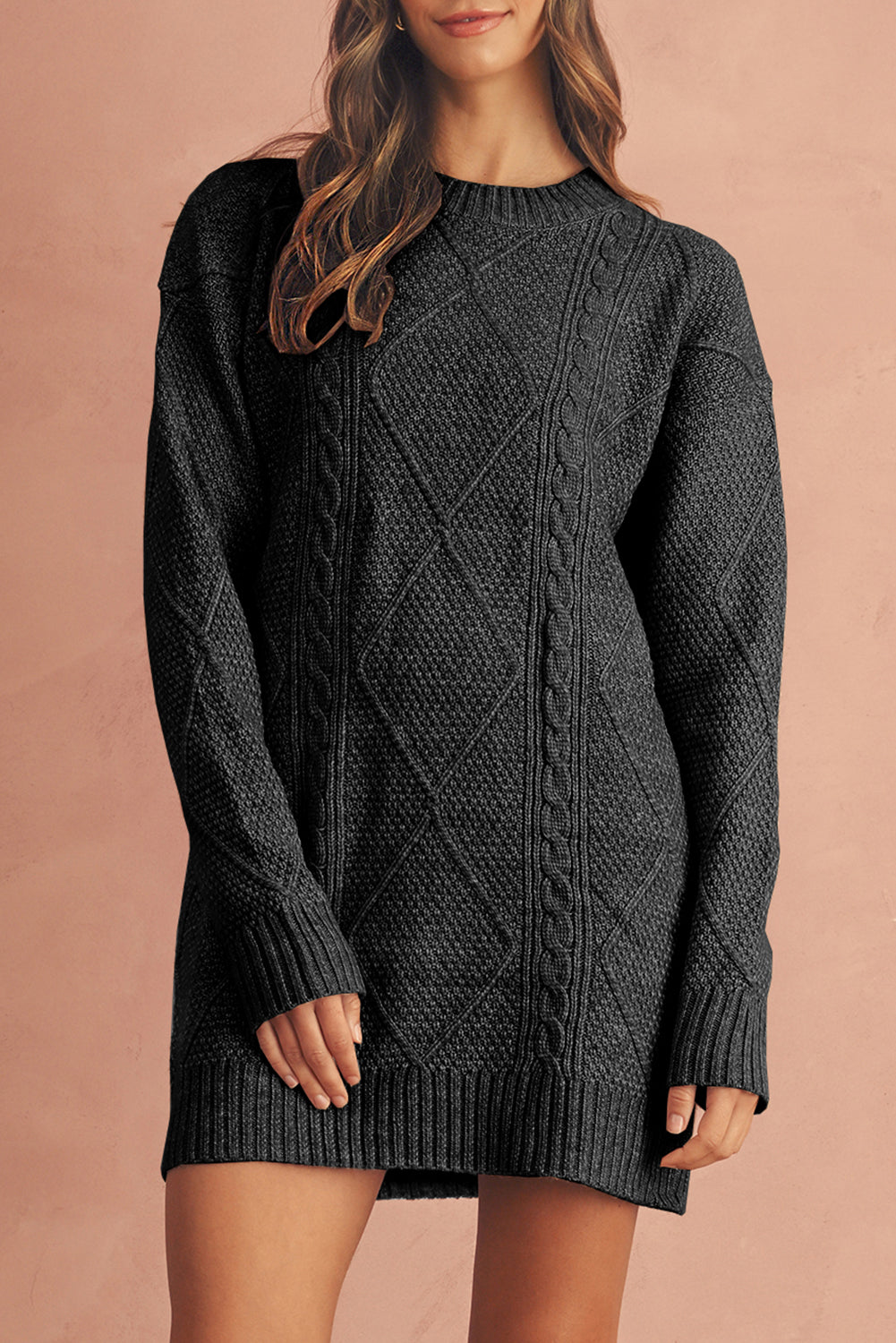 Relaxed Cable Knit  Sweater Dress