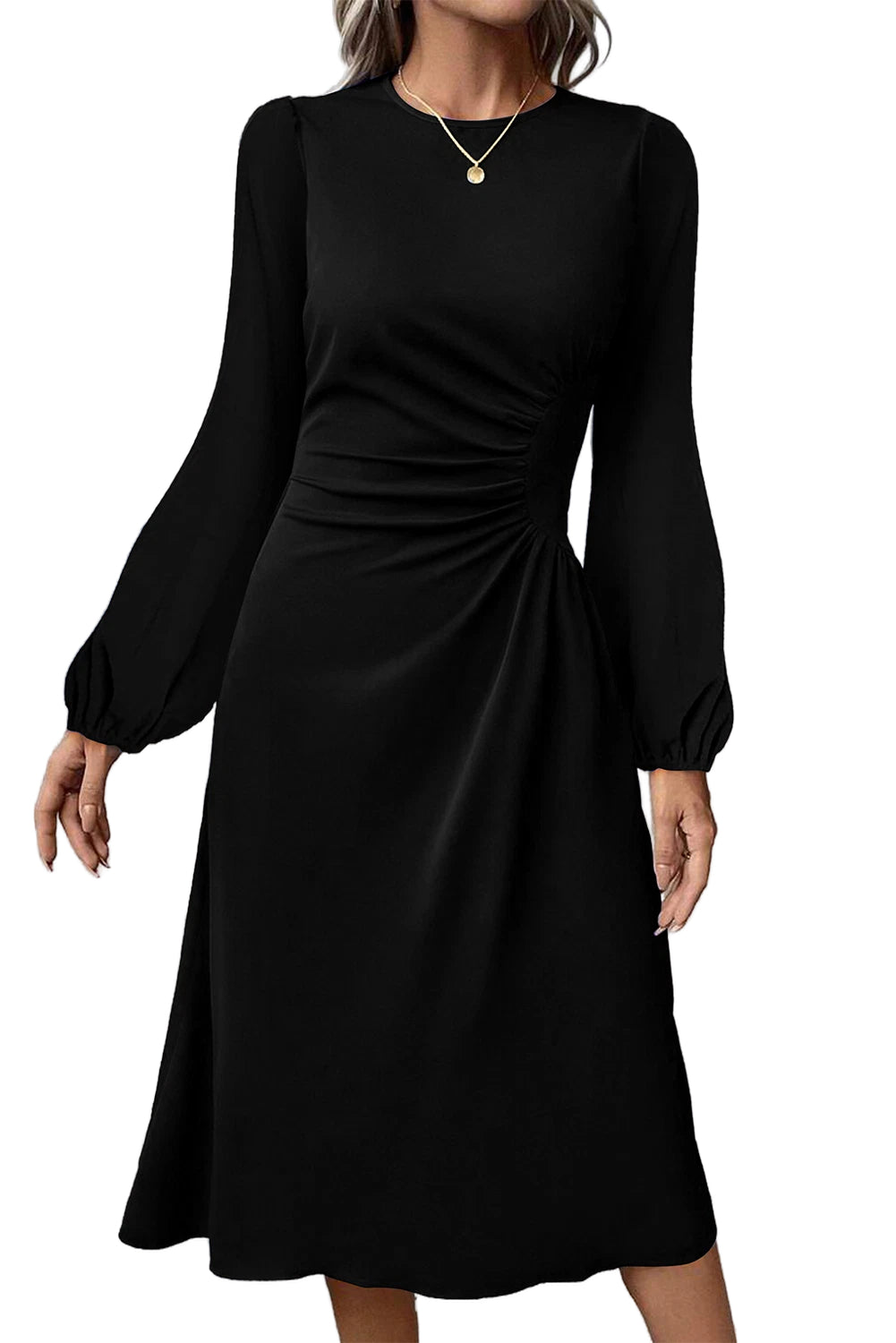 Black Lantern Sleeve Midi Dress