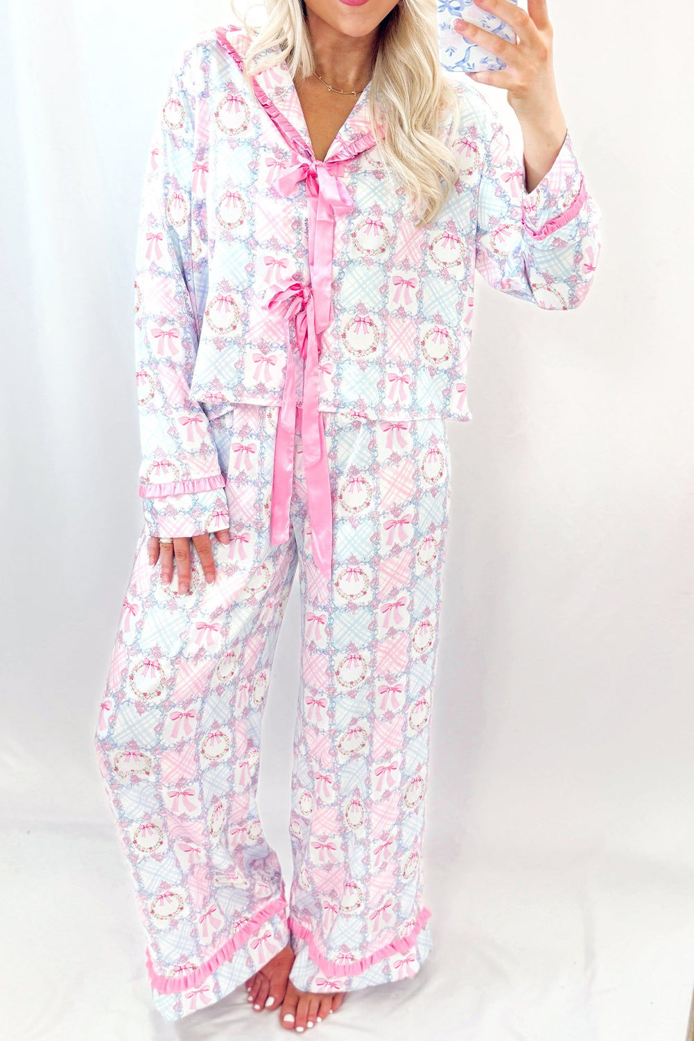 Pink Bow Wreath Christmas Pajamas