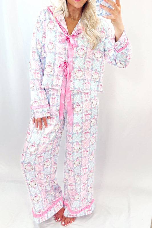 Pink Bow Wreath Christmas Pajamas