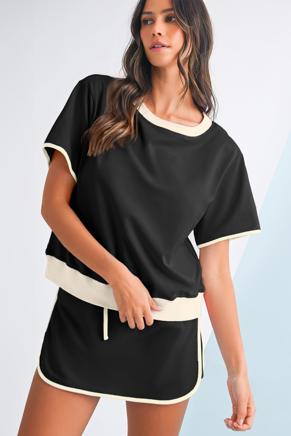 Contrast Trim Skort Set