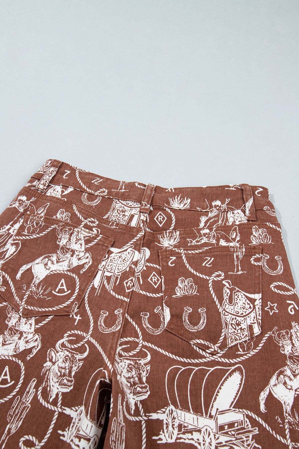 Brown Western Print Jeans