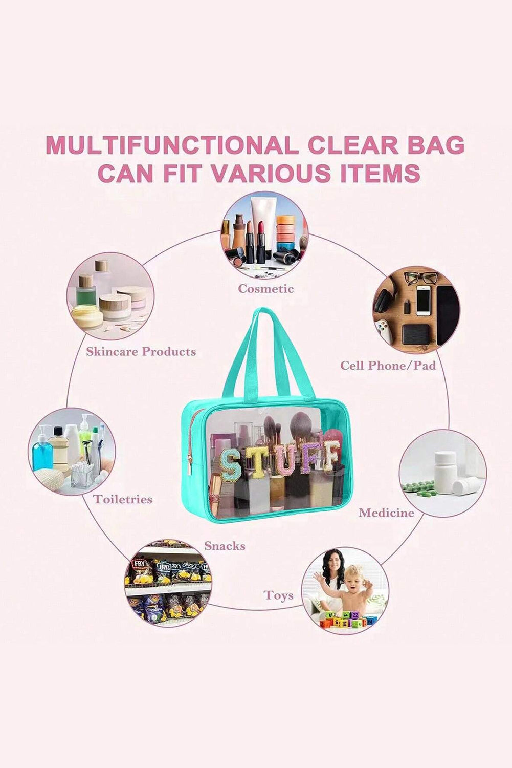 STUFF Chenille Patch Clear Makeup Bag