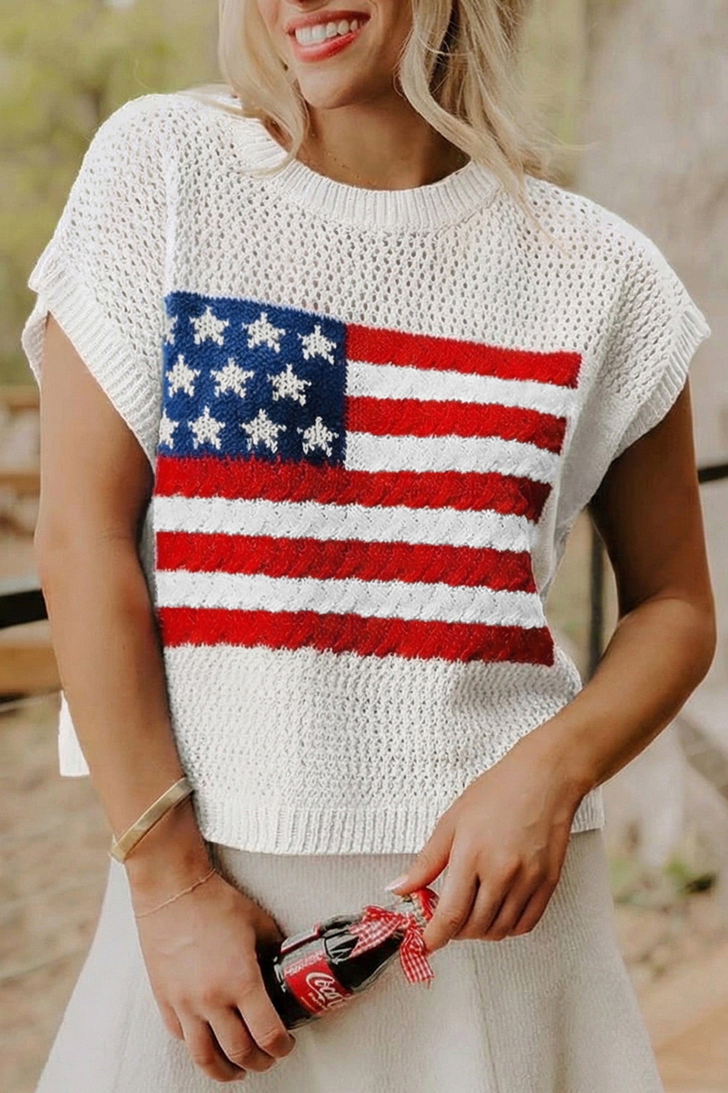 American Flag Short Sleeve Sweater