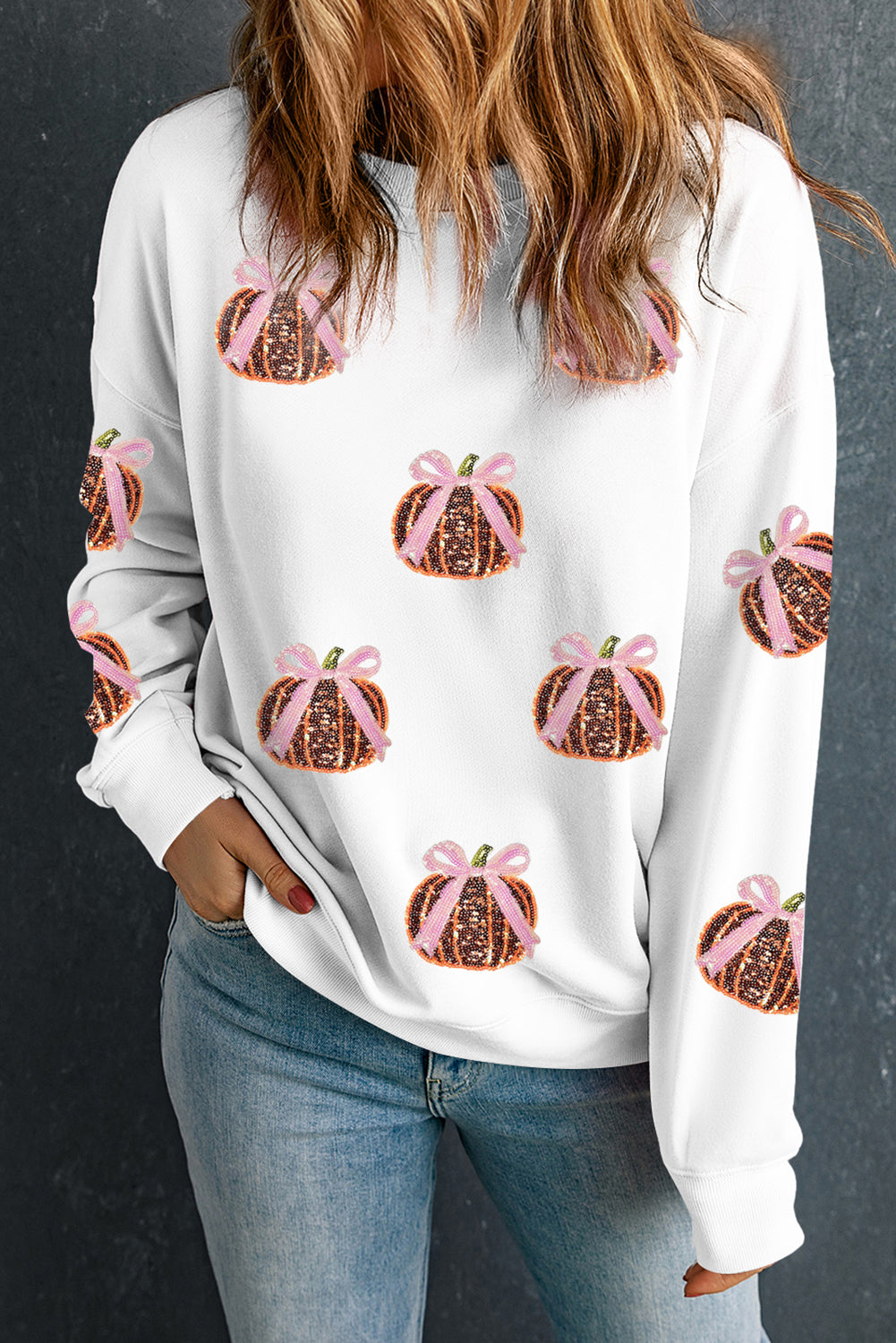 Sequin Bow Pumpkin Sweatshirt