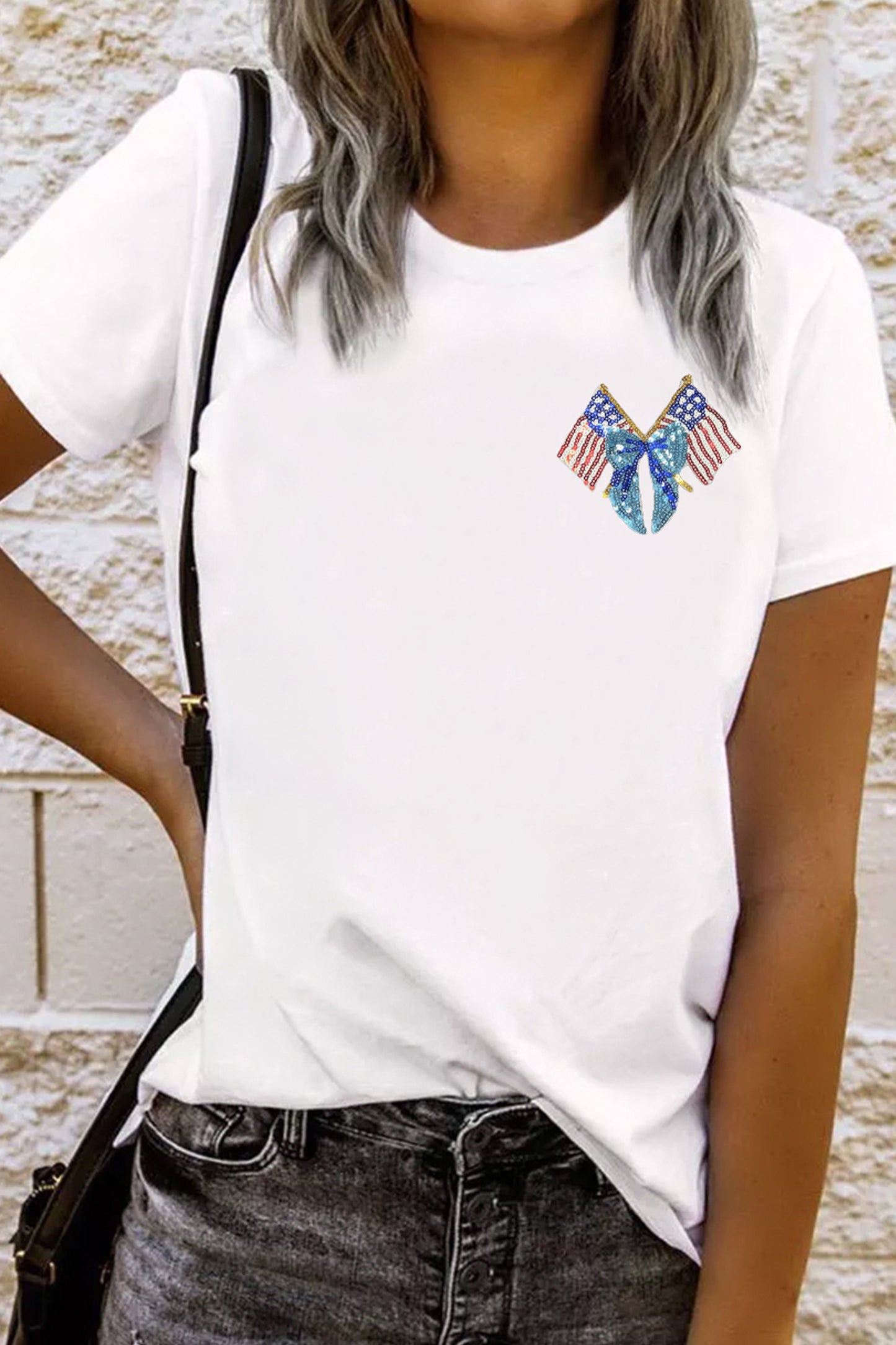 White Patriotic Sequin Flag Tee