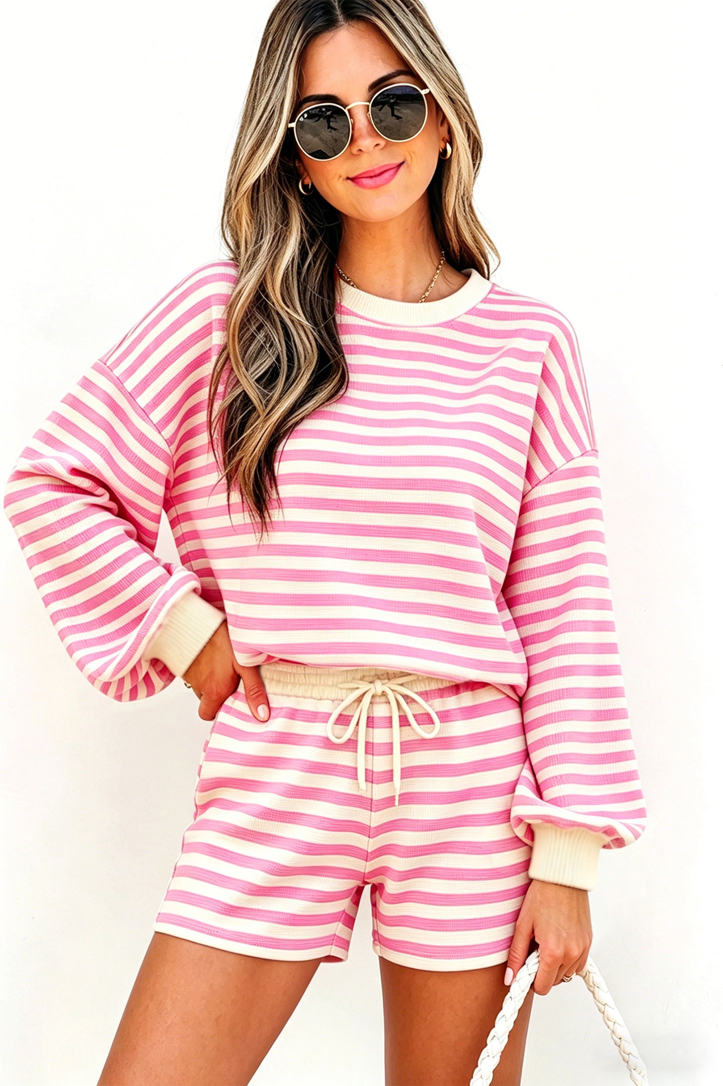 Pink Striped Shorts Set