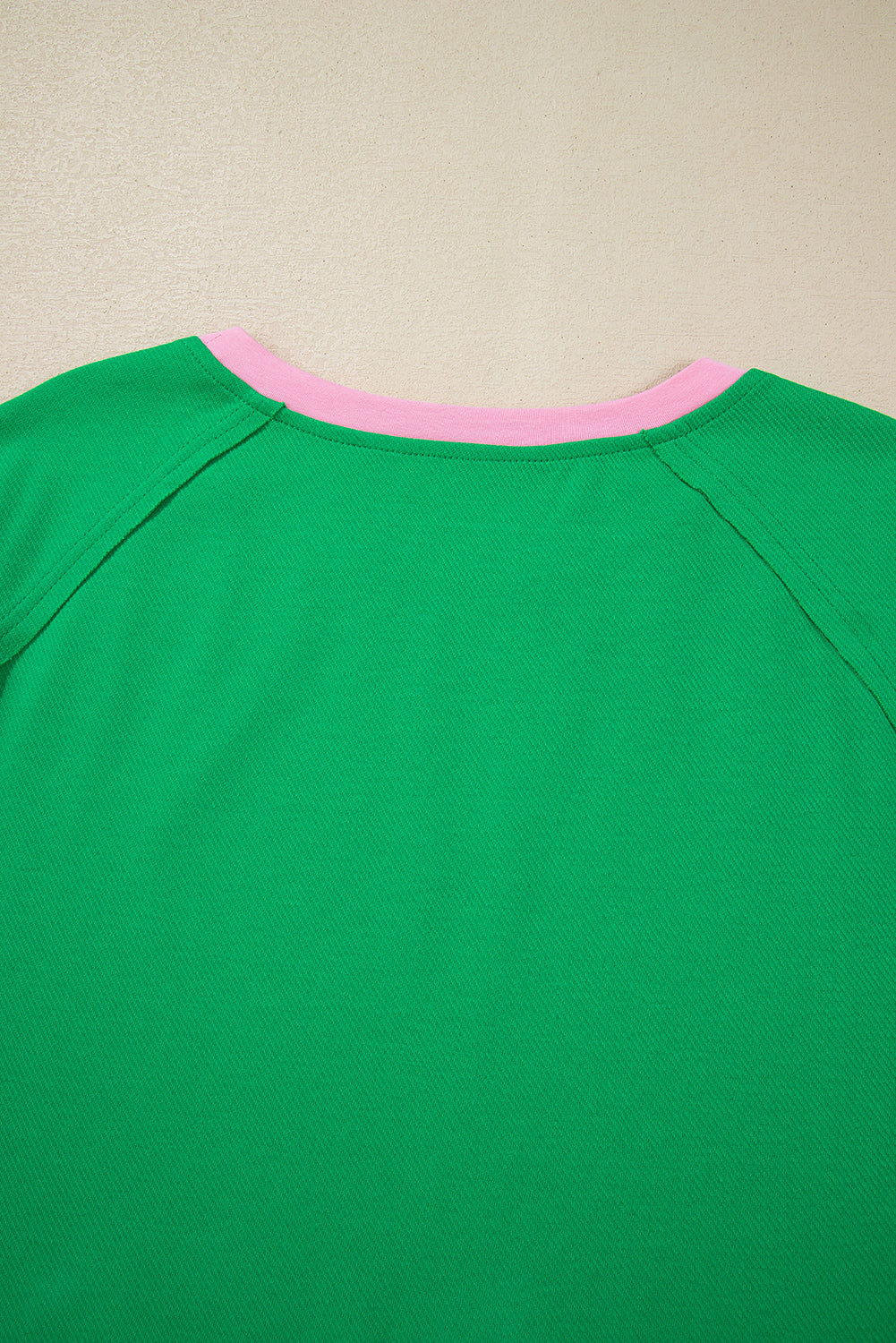 Green Contrast Trim Textured Tee and Shorts Set