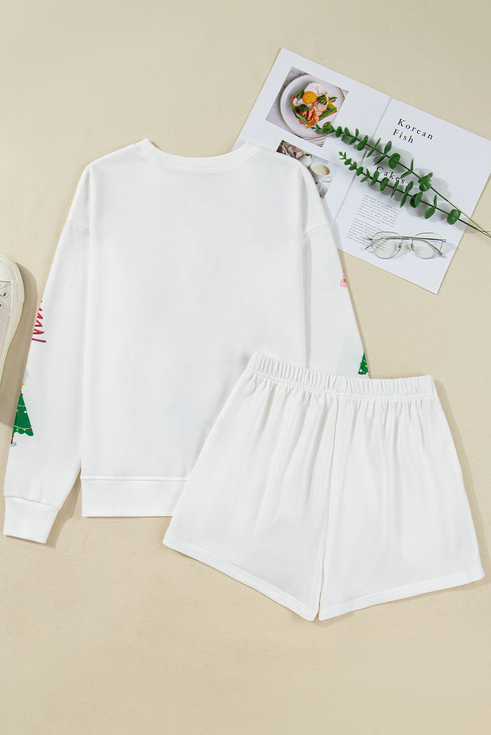 Christmas Tree Long Sleeve Top and Shorts Pajama Set