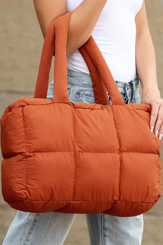 Quilted Puffy Zipped Tote Bag