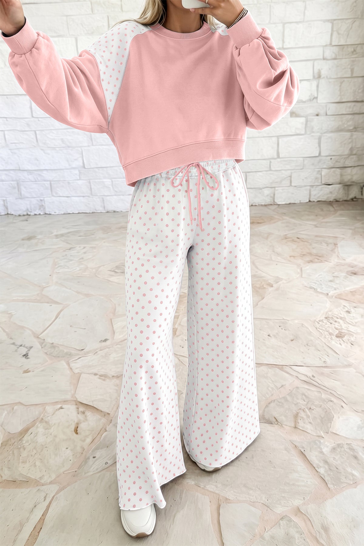Polka Dot Patchwork Pants Set