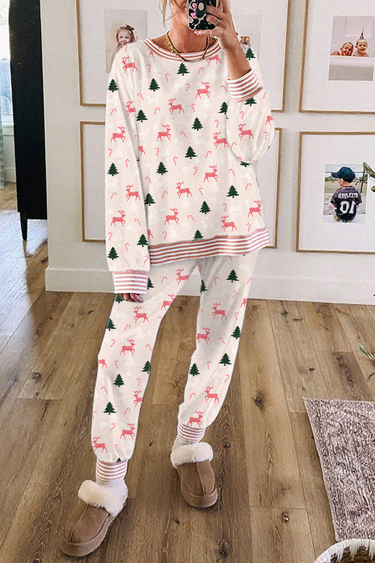 Pink Christmas Tree and Reindeer Pajama Set