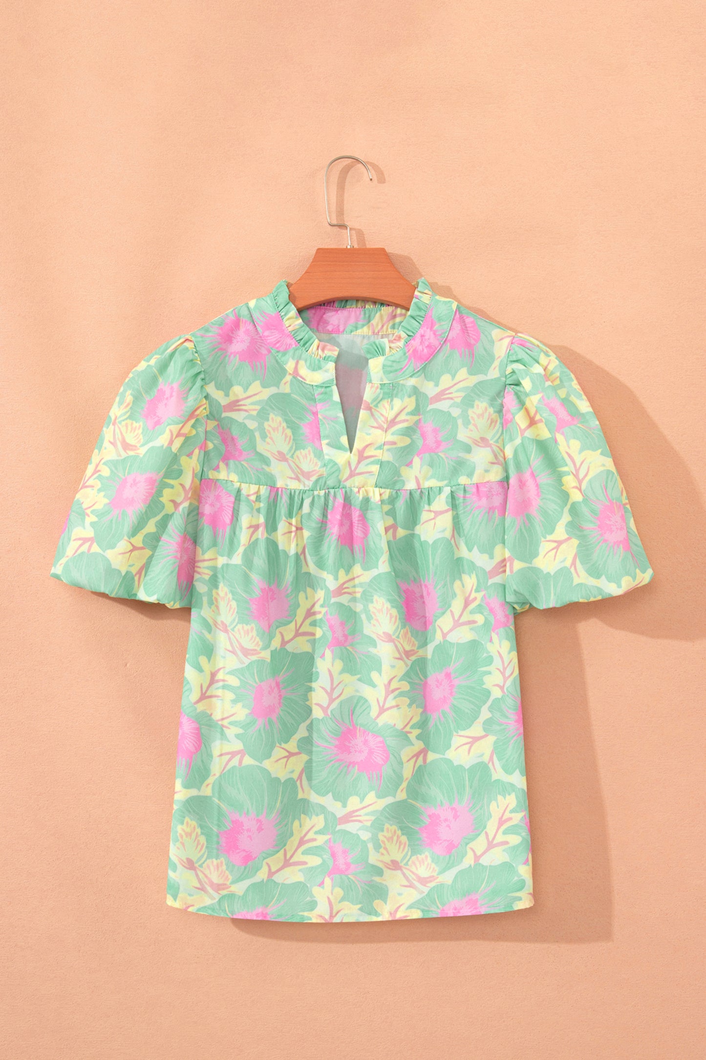 Bubble Sleeve Floral Blouse