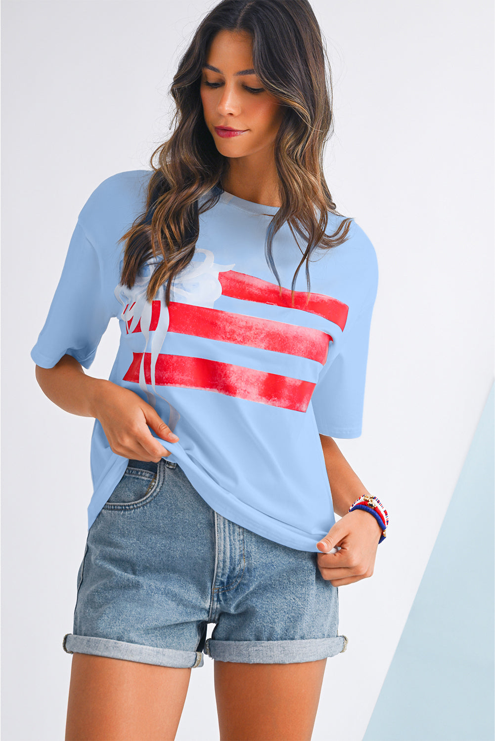 USA Flag and Bow Crewneck Tee