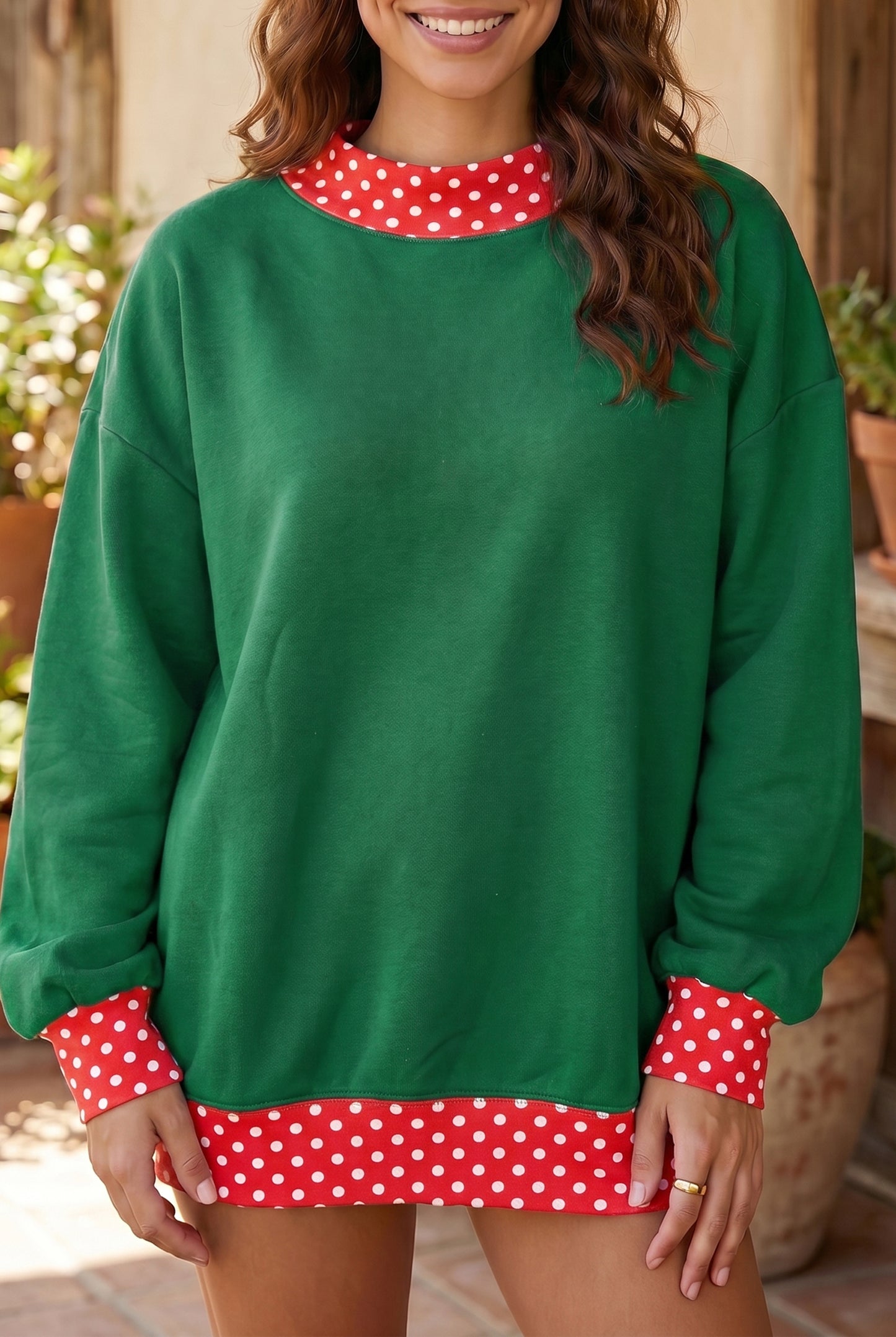 Polka Dot Trim Oversized Sweatshirt