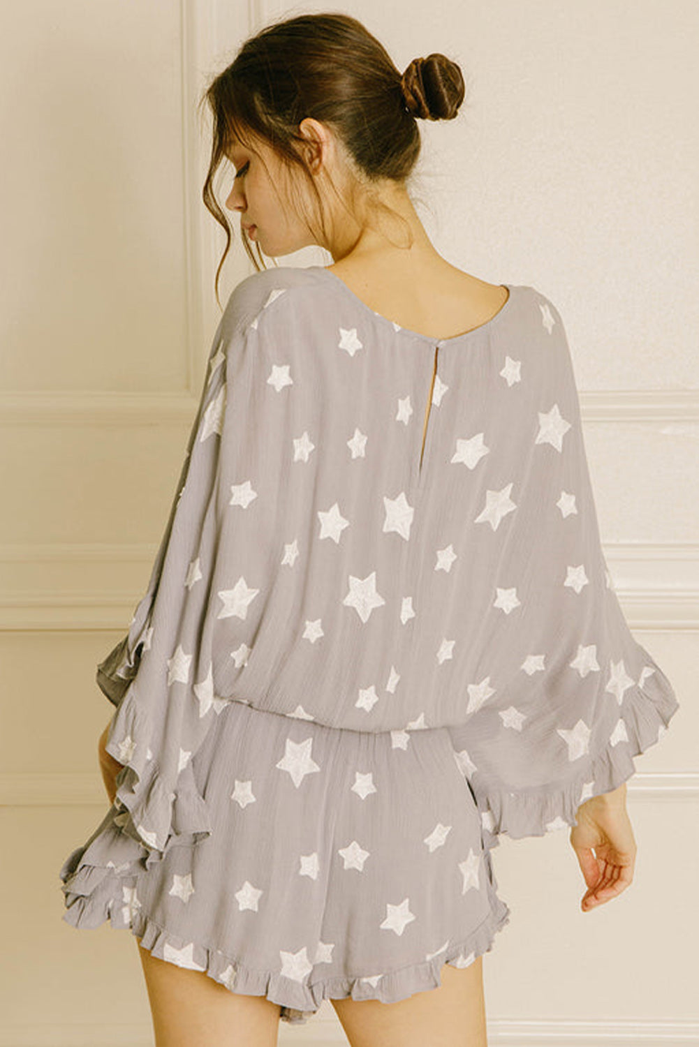 Gray Star Print Romper