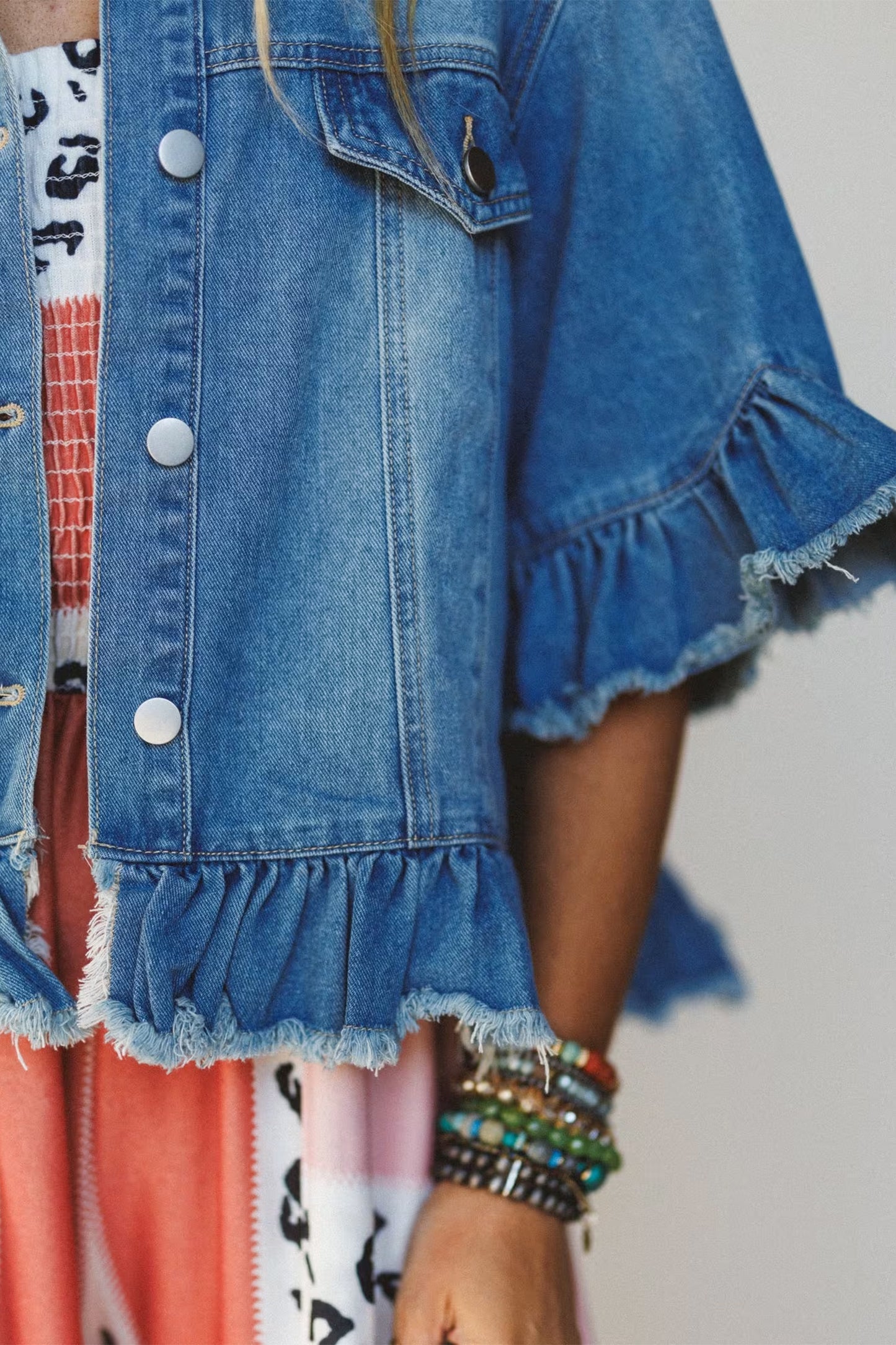 Ruffle Hem Denim Jacket