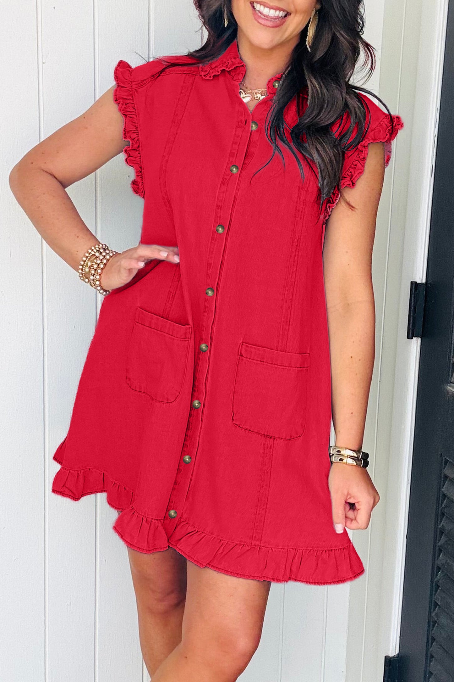 Ruffled Edge Denim Dress