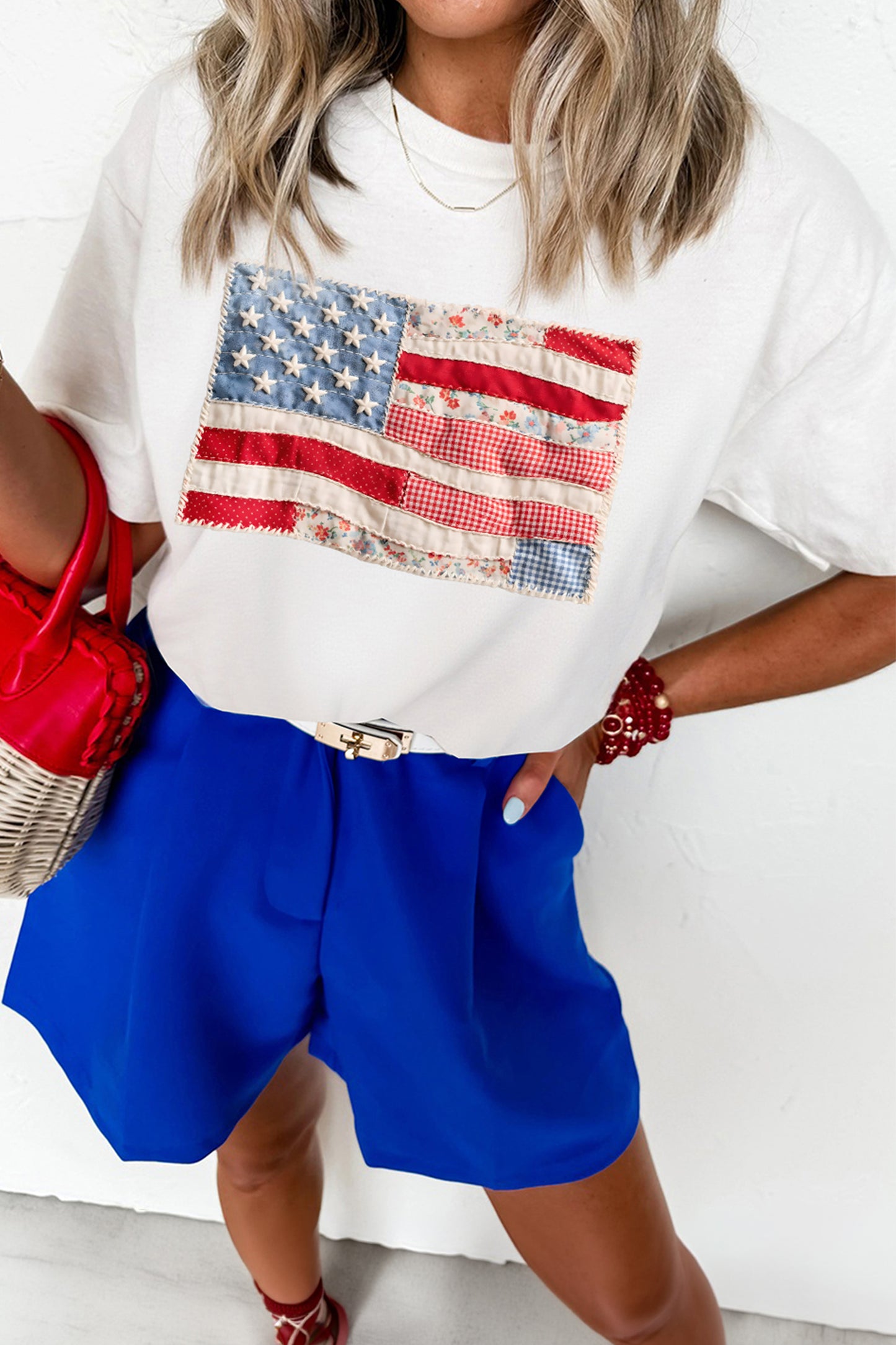 Patchwork Printed American Flag Tee
