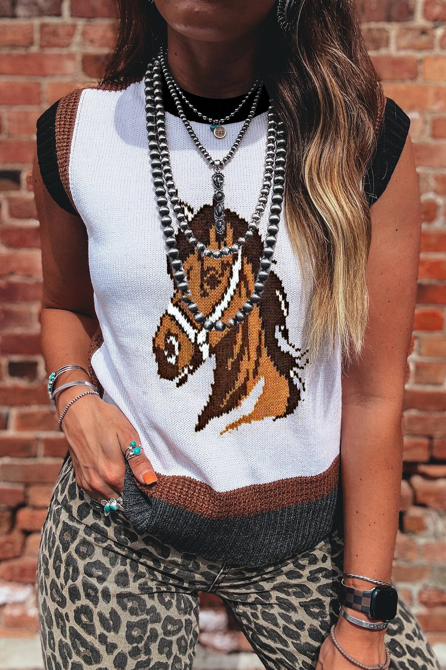 Western Horse Sleeveless Sweater