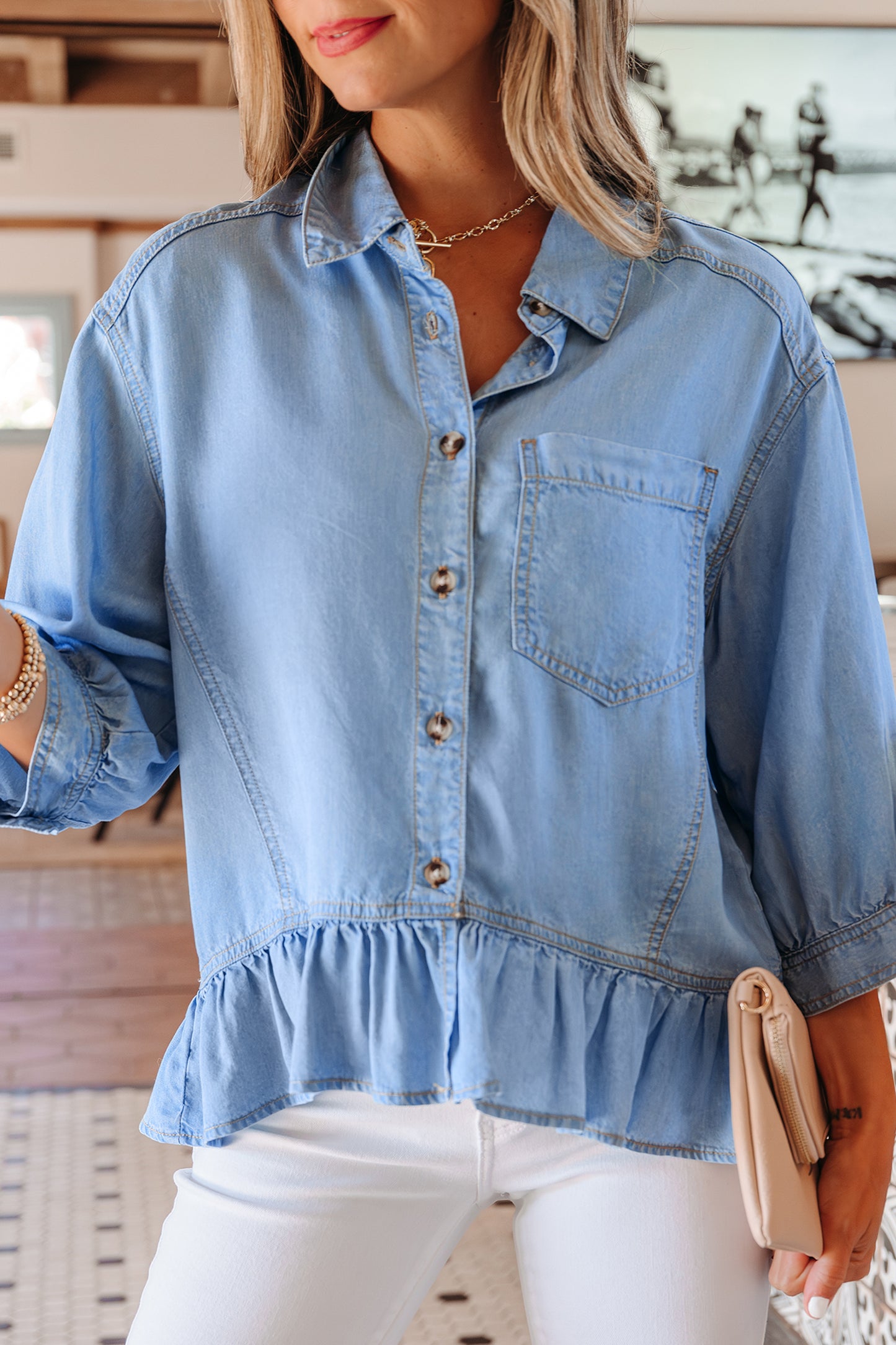 Ruffled Chambray Shirt