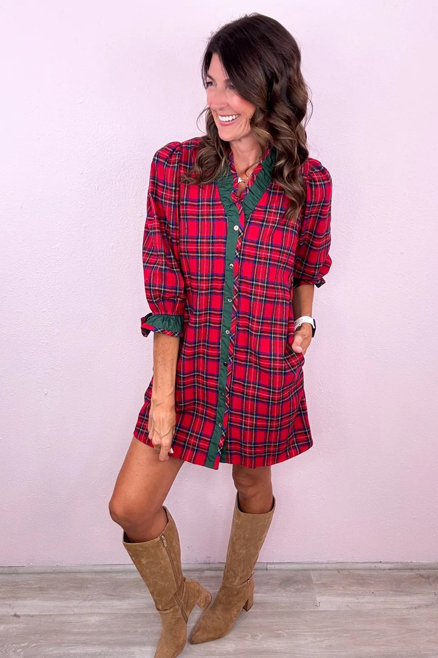 Festive Red Plaid Dress