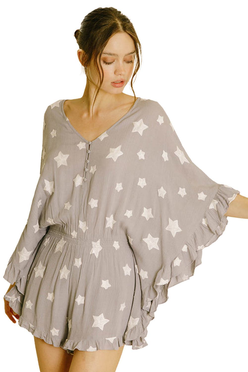 Gray Star Print Romper