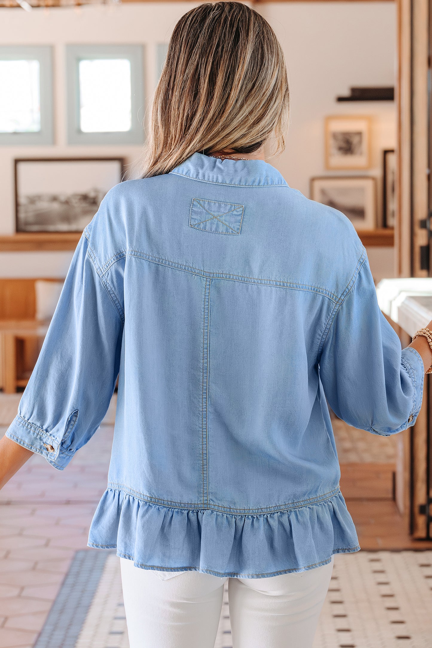 Ruffled Chambray Shirt