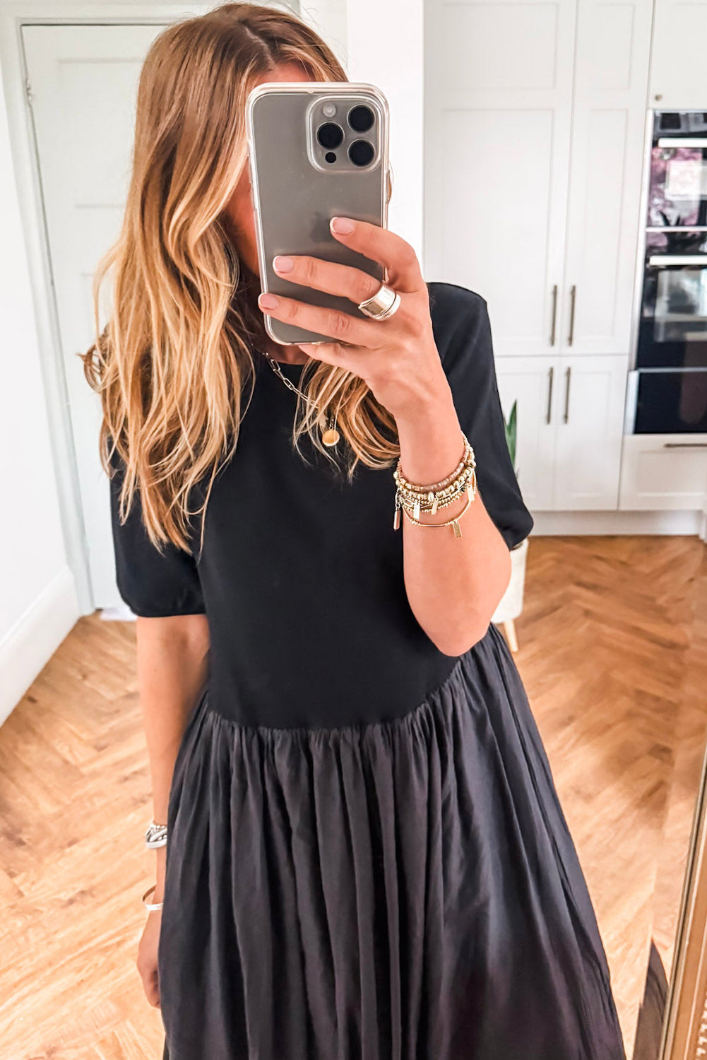 Mixed Material Midi Dress