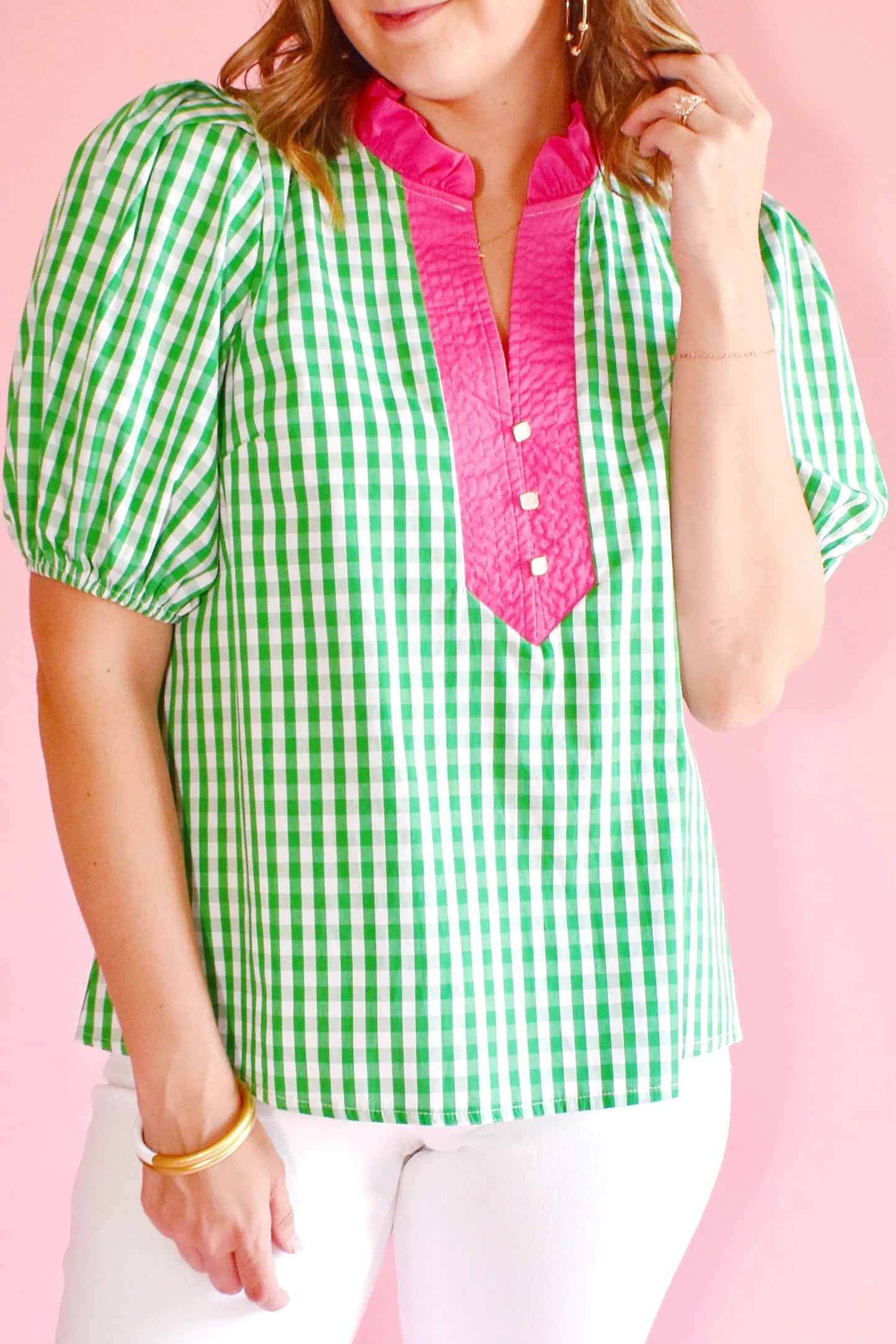 Green Gingham Blouse