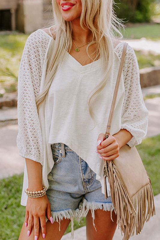 White Eyelet Patchwork Oversized Top