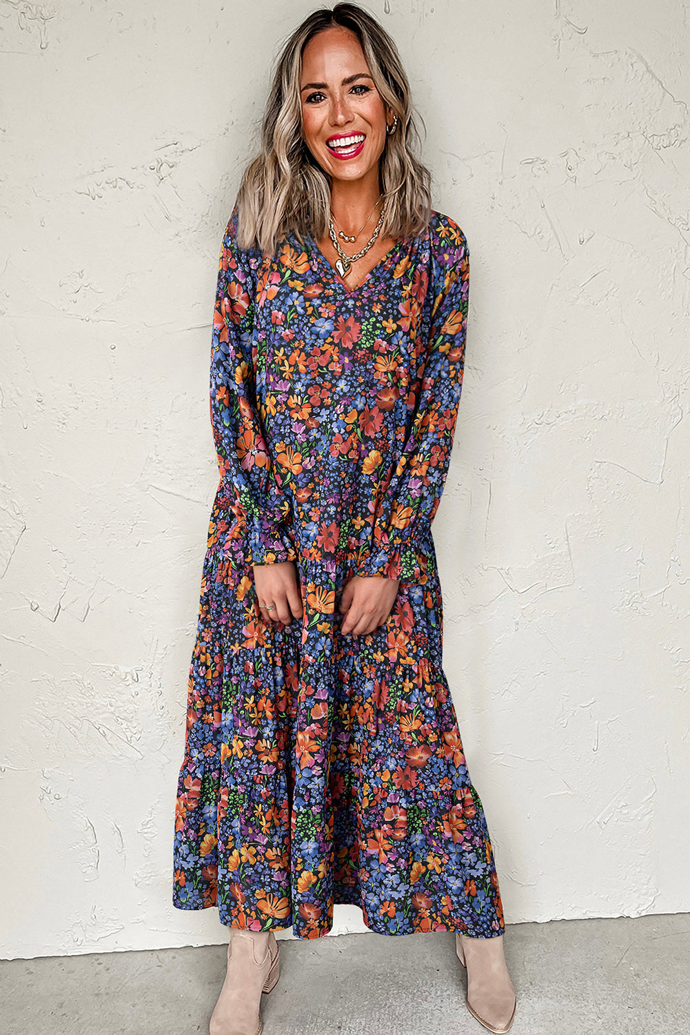 Floral Print Flowy Maxi Dress
