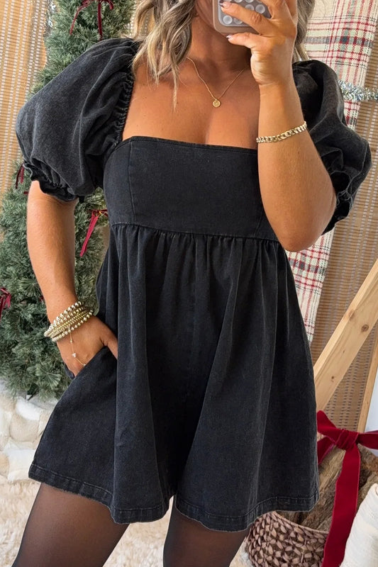 Black Denim Romper