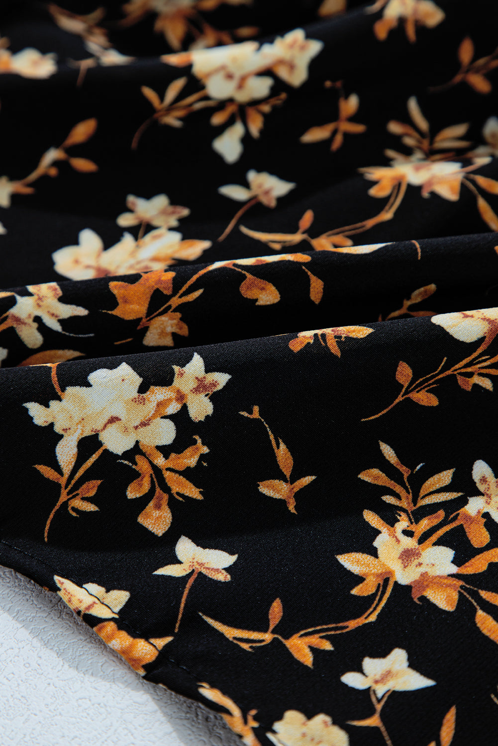 Black Floral Smocked Top