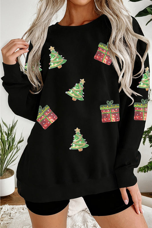 Black Sequin Christmas Trees & Gifts Sweatshirt
