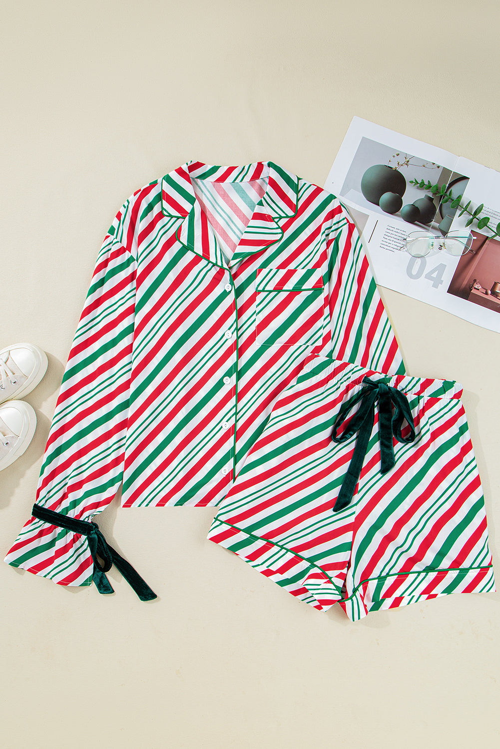 Striped Velvet Ribbon Christmas Pajamas