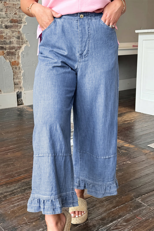 Wide Leg Ruffle Jeans - Plus