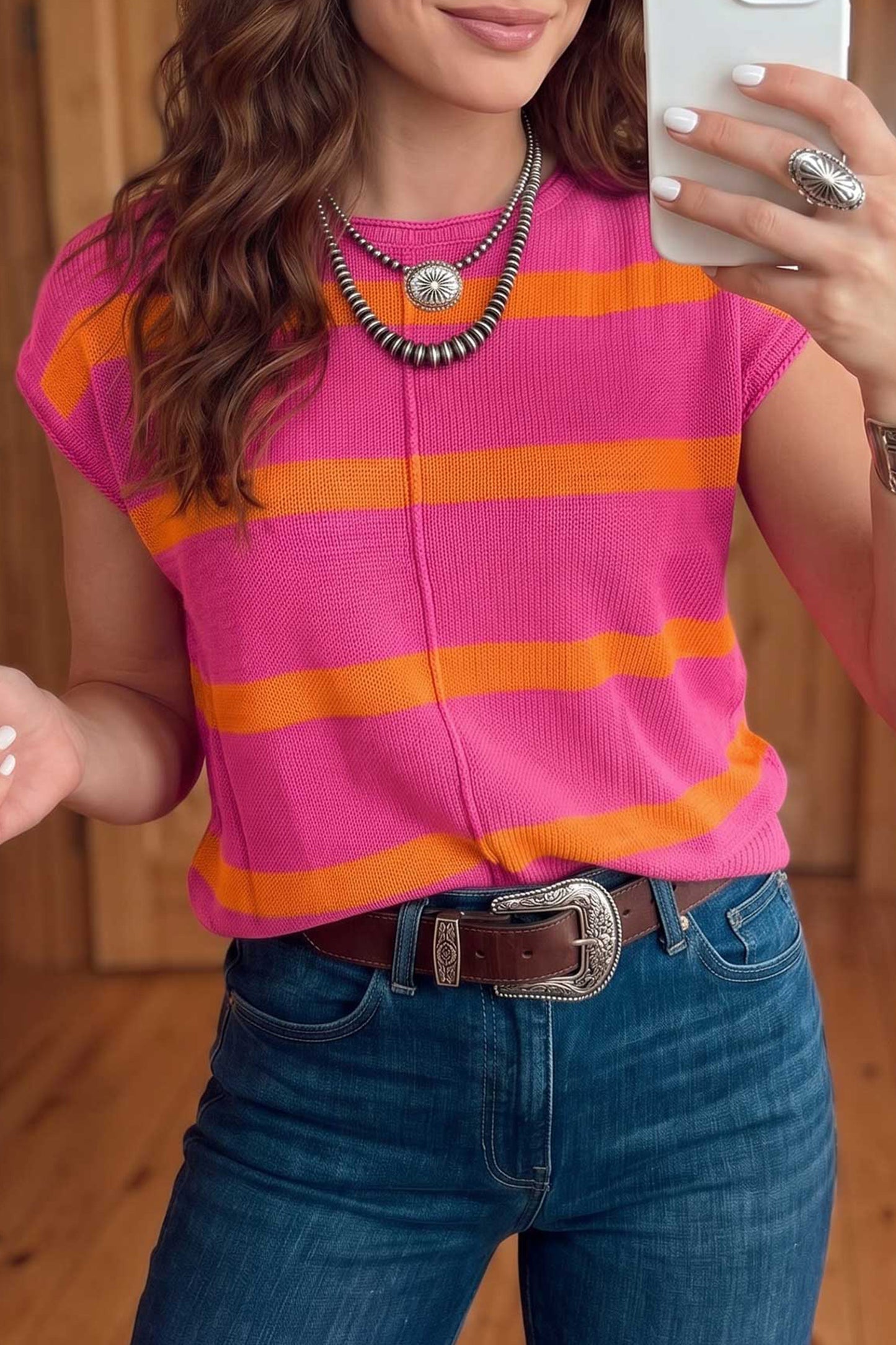 Western Stripe Short Sleeve Sweater