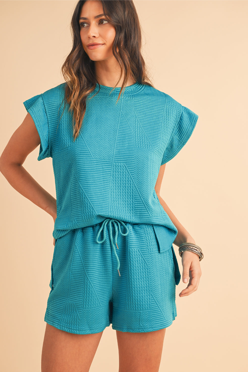 Textured Ruffle Top Shorts Set